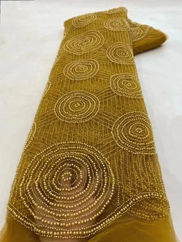 Африканская кружевная ткань с золотыми блестками, расшитая бисером 2023, Высококачественная Французская кружевная ткань в нигерийском стиле для свадебного платья