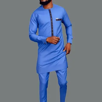 Африканская мужская одежда Дашики, комплекты из 2 предметов, этнический топ и брюки с длинным рукавом, кафтан для выпускного вечера, Роскошная элегантная мужская одежда