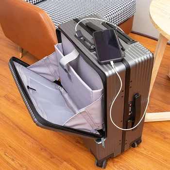 Багаж на тележке с алюминиевой рамой, чемодан для деловых поездок на колесиках, чемодан с сумкой для ноутбука, багаж на колесиках с микро-USB