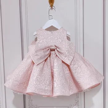 Бальное платье для маленьких девочек с милыми розовыми принцами, жаккардовые платья для первого дня рождения, расшитые бисером, y812