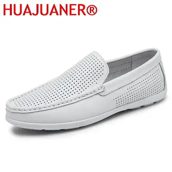 Белые лоферы, мужская повседневная обувь из натуральной кожи, летние дышащие модные Итальянские Модные Роскошные дизайнерские брендовые Лоферы Man