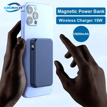 Беспроводной блок питания 10000 мАч Магнитный запасной аккумулятор Быстрая зарядка Powerbank Портативное зарядное устройство для телефона для iPhone 14 Xiaomi Huawei