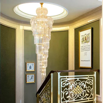 Большая люстра Роскошная хрустальная подвесная лампа K9 для виллы, лестницы отеля, железный художественный светильник, подвесной светильник для декора гостиной
