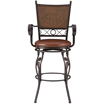 Большой и высокий барный стул Powell Company с медной штампованной спинкой и подлокотниками, Барный стул, бронзовый стул