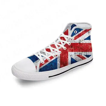 Великобритания Британский Флаг Великобритании Юнион Джек Белая ткань Мода 3D принт Высокие парусиновые туфли Мужчины Женщины Легкие дышащие кроссовки
