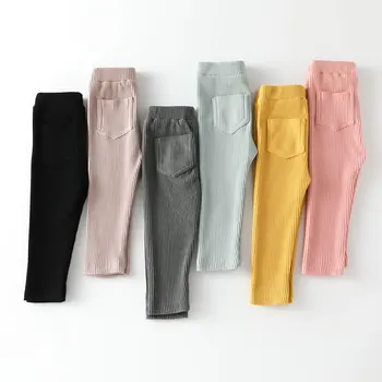 Вертикальные леггинсы для девочек, весенне-осенние тонкие брюки для девочек 1-8 лет, хлопковые детские штаны большого размера из полипропилена с карманами для девочек