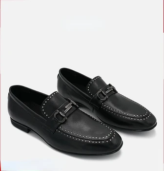 Весенне-осенние новые мужские деловые модельные туфли из натуральной кожи с круглым носком Lefu Shoes