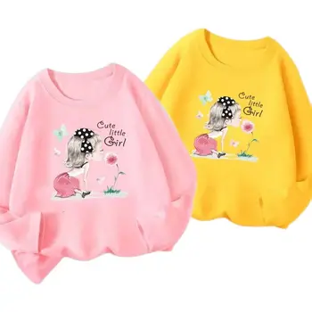 Весенняя футболка с длинными рукавами для девочек, милые розовые топы в стиле маленькой девочки, новые свободные топы с круглым вырезом в корейском стиле