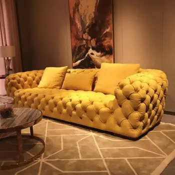 Вилла в итальянском стиле, креативный диван с кнопками, легкий роскошный кожаный диван в американском стиле, гостиная, дизайнер для мелкой бытовой техники