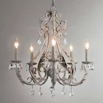 Винтажная хрустальная люстра на 6 ламп, Старинная белая люстра, светильник для спальни, столовой, гостиной, Подвесной светильник в стиле ретро лофт