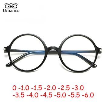 Винтажные черные круглые очки от близорукости для мужчин и женщин с защитой от синего света Компьютерные очки Готовые очки для близорукости по рецепту -1