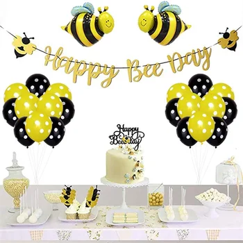 Воздушные шары с Днем рождения пчелы, топперы для торта на День рождения пчелы, Детский душ, раскрывающий пол, Тематическая вечеринка в честь 1-го дня рождения пчелы