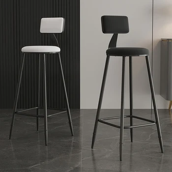 Высококачественные Черные барные стулья, Современная круглая кожа, Минималистичный дизайн, Скандинавский стул, Металл, Удобная Мебель Taburete Alto