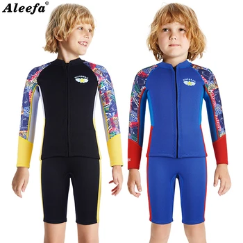 Гидрокостюм 2,5 мм для мальчиков, комплект из 2 предметов, неопреновая куртка с длинными рукавами, короткие брюки, весенний купальник для дайвинга и подводного плавания