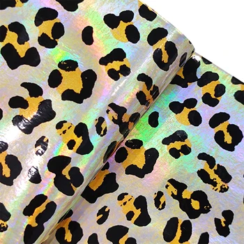Голографические леопардовые листы из искусственной ткани и экокожи, подходящие для обивки мебели, изготовления поделок, шитья рюкзаков.