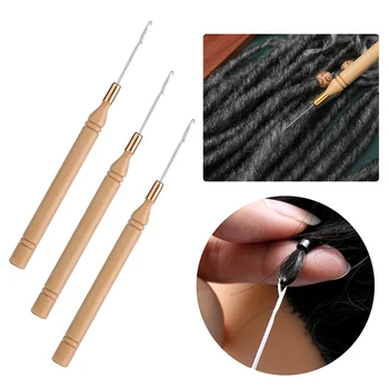 Деревянная ручка, крючок, игла, микроколечки, косметические инструменты для волос, для изготовления париков, для наращивания волос, крючки для вязания, спицы