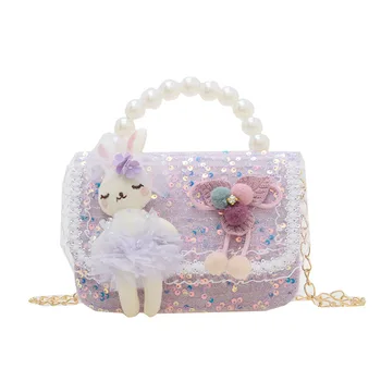 Детская Мини-сумка с принцессой и жемчугом для девочек, детская модная мультяшная сумка ярких цветов, игровая дорожная сумка с цепочкой, сумки через плечо