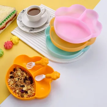 Детская силиконовая тарелка для прикорма Разделительная тарелка для кормления, чаша для приучения к еде, присоска