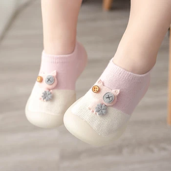 детские носки, обувь на весну-осень, хлопчатобумажная обувь в стиле милого кота, мягкие нескользящие ботинки для первых прогулок 0-3 лет