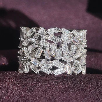 дизайнер серебристого цвета, модное модное кольцо в форме багета, кольцо вечности для свадьбы, обручения, украшения для девочек на палец R4891