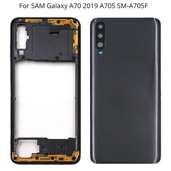 Для SAM Galaxy A70 2019 A705 SM-A705F Средняя Рамка Безель A70 Задняя Крышка Батарейного Отсека Задняя Дверь С Заменой Объектива Камеры