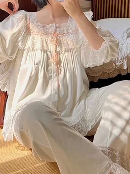 Женская бархатная Осенне-зимняя пижама в викторианском стиле, Комплект из домашнего меха, Французское кружево, ретро Винтаж, пижамы для девочек Princess Sweet, одежда для отдыха