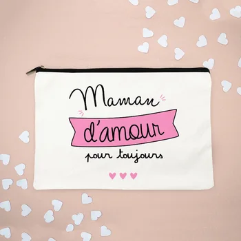 Женская косметичка с принтом Maman D'amour LOVE MOM, хлопковая сумка-органайзер для хранения Forever Loving Mom, Рождественский подарок для мамы