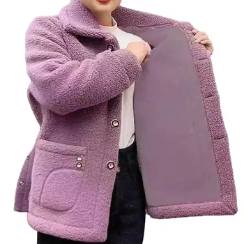 Женская осенне-зимняя куртка, однотонное пальто с лацканами, длинный рукав, утолщенный кардиган из имитационной шерсти ягненка, верхняя одежда, уличная одежда