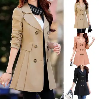 Женская официальная куртка, женское официальное пальто, стильная двубортная женская куртка средней длины, однотонная плиссированная для осени / зимы
