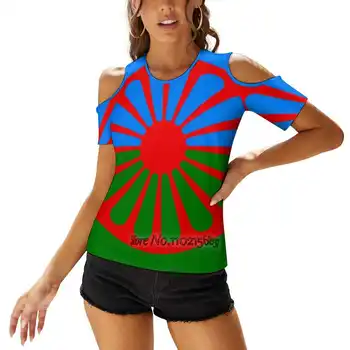 Женская повседневная сексуальная футболка Romani Flag, футболки со шнуровкой на одно плечо, Элегантные топы для пляжных вечеринок, Флаги Romani Roma Romany