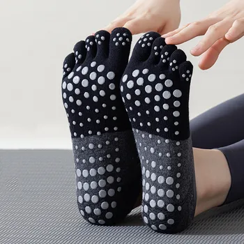 Женские носки для йоги с пятью пальцами, Силиконовая нескользящая повязка, Носки для балета, пилатеса, Дышащие хлопковые носки для танцев в помещении, спортивные носки без спинки