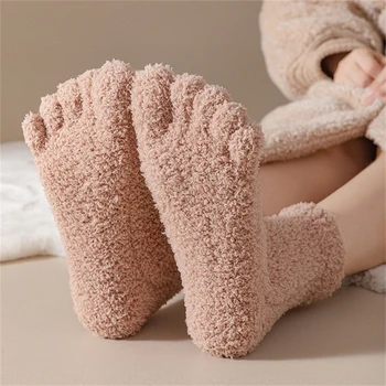 Женские носки с нечетким носком, однотонные зимние толстые теплые носки из кораллового флиса