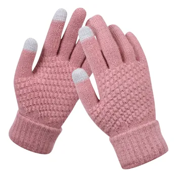 Женские перчатки, Модные зимние перчатки с сенсорным экраном, теплые эластичные вязаные варежки, имитация шерсти, женские перчатки Guantes с полными пальцами