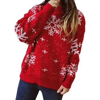 Женский осенне-Зимний утолщенный Новогодний свитер, Рождественский свитер, Снежинка, круглый вырез, Длинный рукав, свитер для мальчиков, пуловер