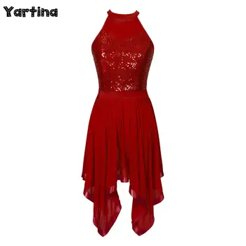 Женское Обтягивающее платье для лирических танцев с блестящими пайетками, Сетчатые платья с открытой спиной, Латинское танго, костюм для танцев Румбы