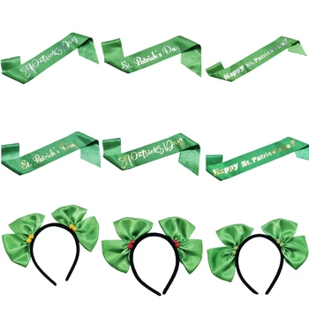 Зеленый пояс Patricks Day, плечевой ремень, повязка на голову с бантом, Ирландский обруч для волос D46A