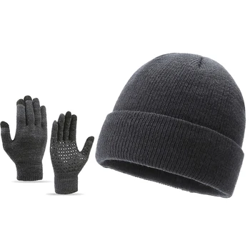 Зима Плюс бархатная теплая шапка-бини, мужская вязаная шапка и перчатки, комплект, мужские повседневные шапочки, мягкая кепка
