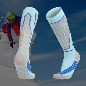 Зимние утепленные спортивные носки, теплые хлопковые носки для сноуборда, велоспорта, катания на лыжах, футбола, впитывающие пот, высокоэластичные термоноски
