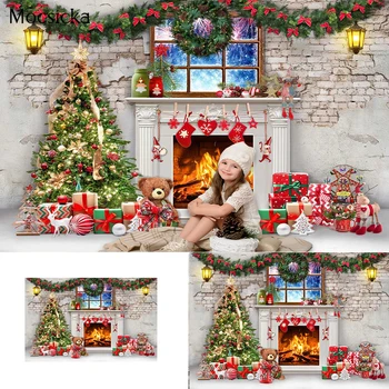 Зимний Снежный фон для елки для рождественской фотосъемки, ретро фон для фотосессии с камином, фон для портретной фотосессии для детей и взрослых