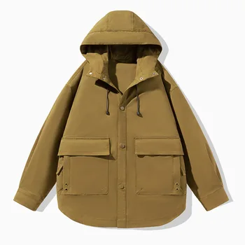 Зимняя Новая Мужская Рабочая куртка, Повседневная куртка С капюшоном, Мужская Модная Универсальная куртка В Корейском стиле, Куртки с несколькими карманами