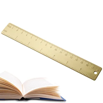Золотая латунная линейка Латунная двойная шкала Прямая линейка С круглым отверстием Измерительный инструмент для студентов-архитекторов, чертежников и