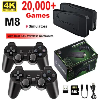 Игровая консоль M8 4k HD Stick 10000 Игр 9 Эмуляторов С Двойным Беспроводным Контроллером TV Game Stick Ретро Портативная Игровая Консоль
