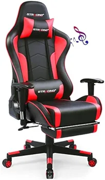 Игровое Кресло с Подставкой Для Ног Динамики Кресло Для Видеоигр Bluetooth Музыка Сверхмощный Эргономичный Компьютерный Офисный Стол Стул Красный