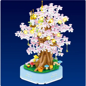 Игрушка для творчества Cherry Blossom Музыкальная шкатулка, украшение рабочего стола, 3D модель, Сделай сам, Алмазные блоки, кирпичи