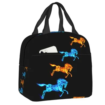 Изготовленная на заказ сумка для ланча с горящей лошадью для бега, Женские термоохладители, Изолированные Ланч-боксы для детей школьного возраста