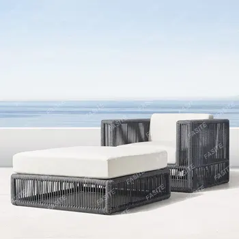 Изготовленный на заказ уличный ротанговый диван Nordic courtyard terrace для отдыха, ротанговый диван для виллы, садовая мебель для отеля на открытом воздухе