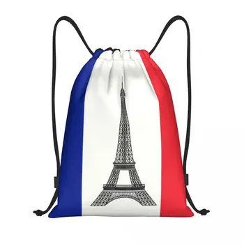 Изготовленный на заказ Флаг Франции, Сумка на шнурке, Мужская Женская Легкая Французская La Tour Eiffel, Спортивный рюкзак для хранения в тренажерном зале.