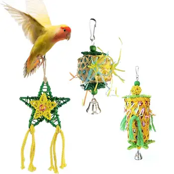 Измельчитель бумаги для попугаев, подвесные измельчающие игрушки для птиц, жевательные игрушки с колокольчиком, аксессуары для птичьих клеток ручной работы