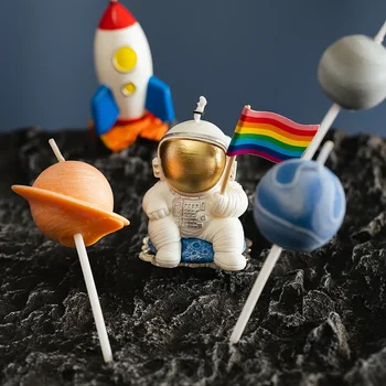 Индивидуальная свеча на день рождения для мальчика, космонавта и ракеты, вставка для украшения торта, космическая тематика