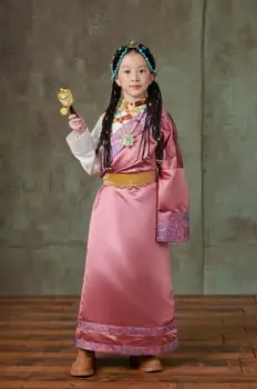 Китайская тибетская детская одежда, розовая одежда для танцевальных представлений, комплект тибетских халатов